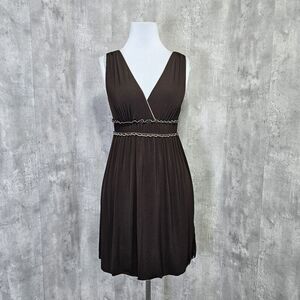 Vintage Max Edition L Brown Jersey Knit Surplice Neckline Day Casual Dress
